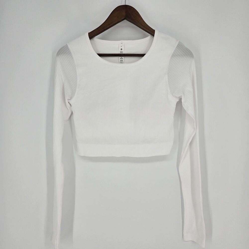 Lululemon Ebb to Street Long Sleeve White Cropped Top 8